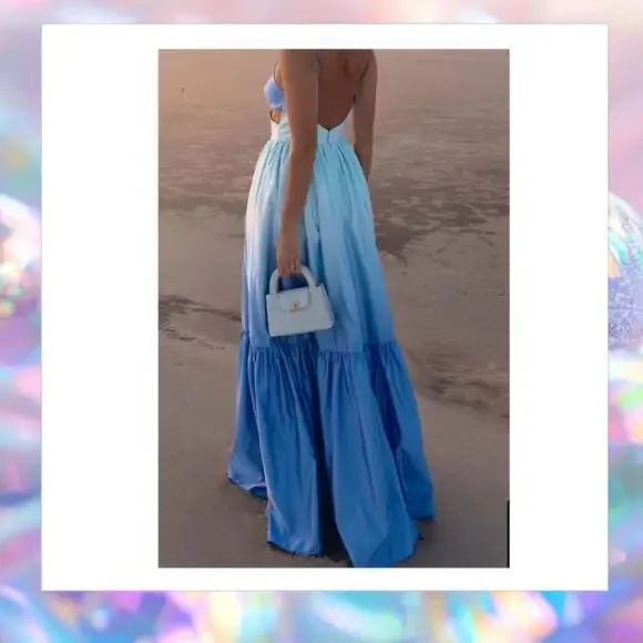 Commense Blue Ombre Cut-Out Maxi Dress with Spaghetti Straps Size XL NWT - Picture 3 of 7